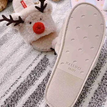Drăguț de Crăciun Elan Cald Catifea Moale Femei Slipers Iarna, Interior Non-slipe Dormitor Crăciun Cerb Pantofi pentru Femeie Papuci Marimea 36-38