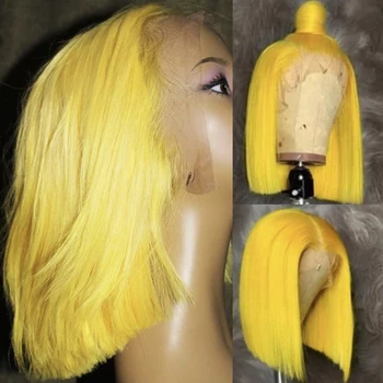 Galben 13x6 Dantelă în Fața Peruca din Par Uman Bob Scurt Peruci Pentru Femeile de culoare Blonda Ombre Colorate Colorate Partea de Mijloc Drept Remy
