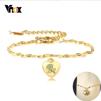 Vnox Personalizat Inima Farmecul Brățară pentru Femei Elegante Ton de Aur din Oțel Inoxidabil Doamna Petrecere Bijuterii Personaliza Grava BFF Cadou