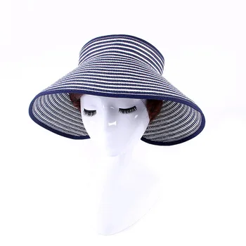 Femei Vara cu Dungi Viziere Pălărie Pliabilă Palarie de Soare Largă de Mare Plaja de Refuz Pălării de Paie Pălărie chapeau femme Plaja Protectie UV Capace