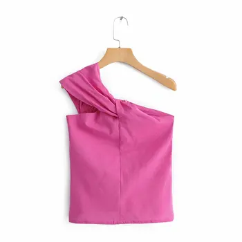 Femei sexy bowknot decor neregulate bluza fără mâneci tricouri femei vara pe un umăr combinezon elastic blusas topuri LS3858