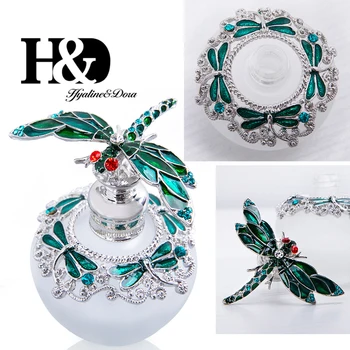 H&D 40ml de Lux Pahar Gol Sticla de Parfum cu Verde Libelula Dop de Pietre Bejeweled Reumplere Recipientul cu Parfum Cadou