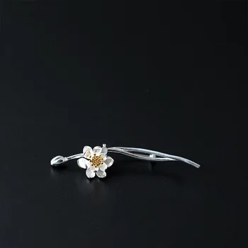 Argint 925 Ramură Floare De Lotus Broșe Pentru Femei Gardă Înaltă Calitate Lady Chineză Stil Vintage Bijuterii