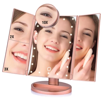 Oglindă de machiaj 1x 2x 3x 10x Mărire 22 Lumini Touch Screen Desktop Pliere Cosmetice Oglindă cu lumini LED-uri
