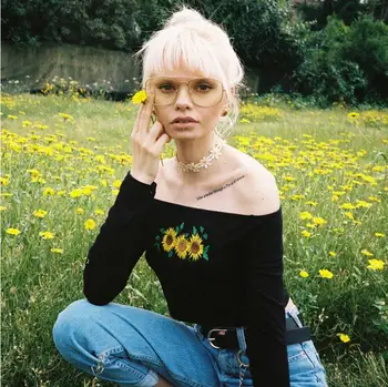 Izmestyeva slash gât casual floare cu mâneci lungi scurte secțiunea T-shirt femei
