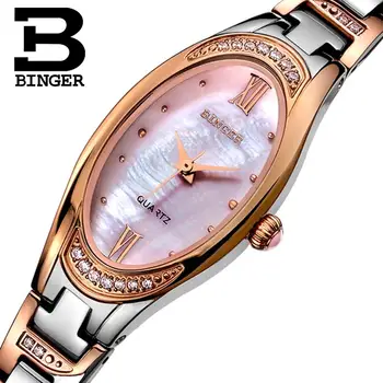 Elveția BINGER de Moda de Lux Marca Diamant Femei Ceas Cuarț Safir Complet din Oțel Inoxidabil rezistent la apa Ceasuri B-3022L-2