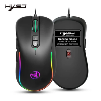 HXSJ J300 USB cu Fir Mouse, 6400DPI 7 Butoane RGB Lumina Optice Ergonomie Gamer Soareci Mouse de Gaming Pentru PC