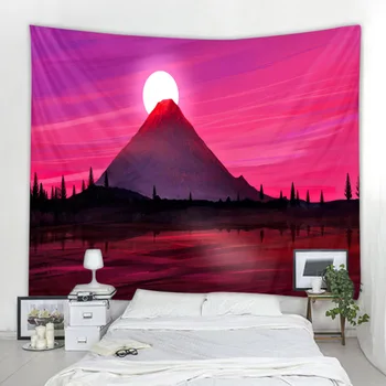 Vârf de munte, apus de soare tapiserie roșie de soare peisaj pânză agățat de decorare perete cortina pânză decor pânză agățat