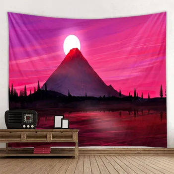 Vârf de munte, apus de soare tapiserie roșie de soare peisaj pânză agățat de decorare perete cortina pânză decor pânză agățat