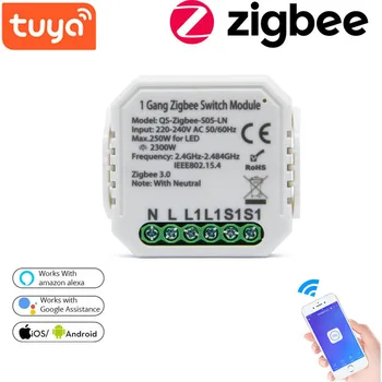 Tuya Inteligent Zigbee intrerupator Modulul 1 Banda 220V Cu Neutru, 1 Modul de Control fără Fir Funcționează Cu Alexa Google Control de la Distanță