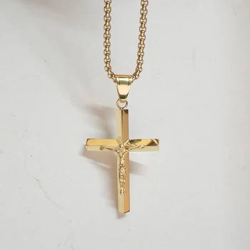 Crucifix De Sex Feminin De Aur Iisus Crucea Pandantiv Colier Pentru Barbati Femei Cadou De Crăciun Din Oțel Inoxidabil Creștin Bijuterii Dropshipping
