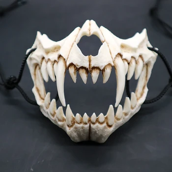 Masca De Partid Dinți Lungi Demon Samurai Os Alb Masca Tengu Dragon Yaksa Tigru Rășină Masca Halloween Cosplay Elemente De Recuzită, Accesorii