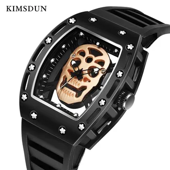 KIMSDUN Brand de Lux Cuarț Ceas pentru Bărbați Craniu Pin Cataramă de Silicon Curea Casual Fashion Impermeabil Ceas Barbati Ceas de Afaceri