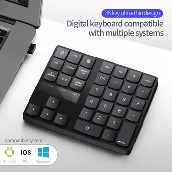 2.4 GHz Wireless Keyboard 35-cheie Multimedia Reîncărcabilă Tastatura Digital Portabil Tastatura Numerică Tastatura Pentru IOS, Android, Windows