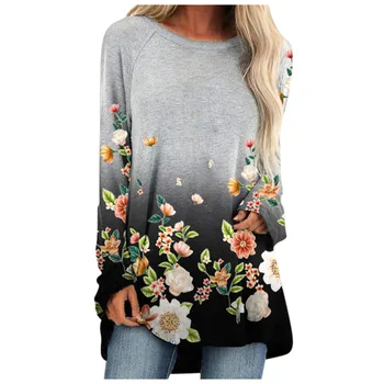 2020 Femei Nou T-shirt Confortabil Fluture Floare Tricou Imprimat Butonul Maneca Lunga Top Vrac Sudaderas Îmbrăcăminte de Modă