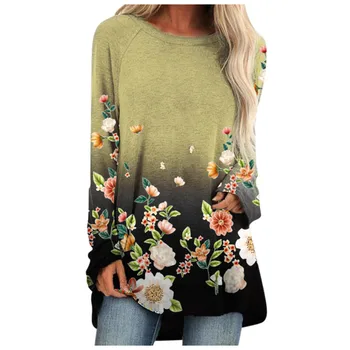 2020 Femei Nou T-shirt Confortabil Fluture Floare Tricou Imprimat Butonul Maneca Lunga Top Vrac Sudaderas Îmbrăcăminte de Modă
