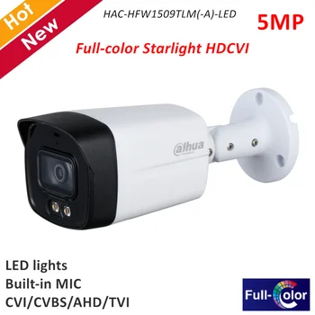 Dahua 5MP Plin de culoare Starlight Camera HDCVI cu lumini LED-uri Construit în MICROFON și CVI/CVBS/AHD/TVI Comutare Fix 3.6 mm Lentilă