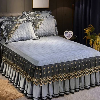 Matlasat dantelă lenjerie de pat în stil European 1/3pcs cristal cuverturi de pat din catifea de cald capac saltea inconjurat anti-derapare pat capac solid