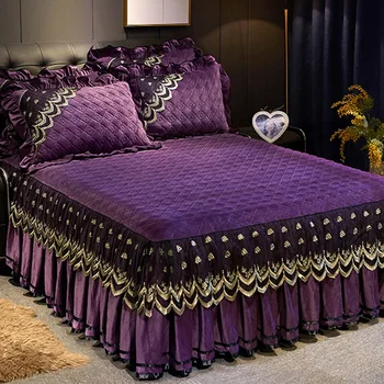Matlasat dantelă lenjerie de pat în stil European 1/3pcs cristal cuverturi de pat din catifea de cald capac saltea inconjurat anti-derapare pat capac solid