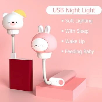 Drăguț LED Copii Lumina de Noapte Urs Iepure USB Noapte LampRemote de Control pentru Copii Cadou de Crăciun Dormitor pentru Copii Decor Lampa de Noptiera