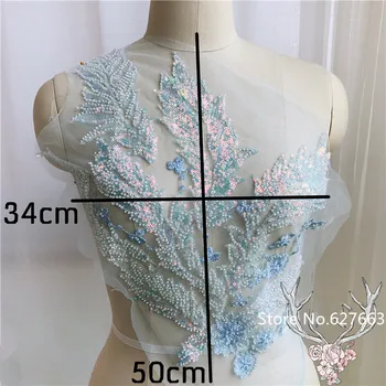 3D, Albastru, Roz ștrasuri din Mărgele dantelă patch-uri brodate aplicatiile pentru nunta rochie de seara patch-uri de cusut de îmbrăcăminte de moda accesorii