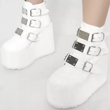 Litthing Femei De Iarnă, Cizme Cu Platforma De Moda Fund Gros Glezna Cizme Pene Pantofi Dantela-Up Cataramă Glezna Cizme Botas Mujer