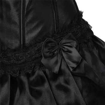Negru Corset Victorian Rochii Burlesc Corsete, Bustiere cu Fusta Vintage Costume Dantelă Curea Corset Lenjerie pentru Femei