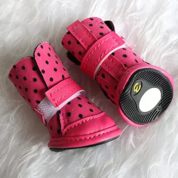 4buc/set Pink Dot Catelus Pantofi PU rezistent la apa Câine Pantofi Cald Iarna Drăguț Câine de Boot Pentru Câini de talie Mică Teddy Anti-alunecare Adidași Feetwear