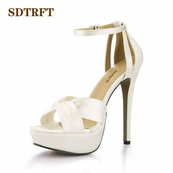 SDTRFT Tocuri cui zapatos mujer 14cm Tocuri Subtiri curea Glezna pantofi de femeie sexy OL munca Sandale Cosplay Crossdress Platforme pompe