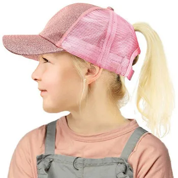 Fierbinte Sclipici Coada De Cal Fata Șapcă De Baseball Snapback Tata Pălărie Plasă Camionagiu Capace Messy Bun Pălărie De Vară Pentru Copii Reglabil Hip Hop Pălării