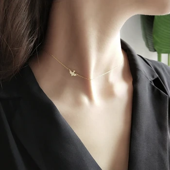 LouLeur argint 925 free bird colier de aur de moda simplu claviculare lanț cravată neckalce pentru femei bijuterii fine cadou