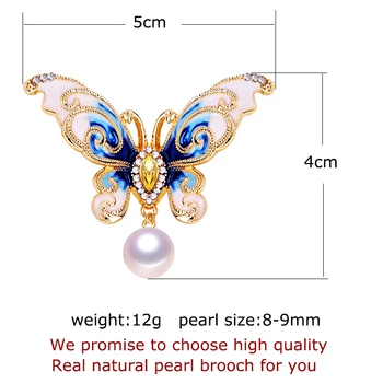 ZHBORUINI de Înaltă Calitate Naturale de apă Dulce Pearl Brosa Perla Email Brosa Fluture Ace de Culoare de Aur Perla Bijuterii Pentru Femei