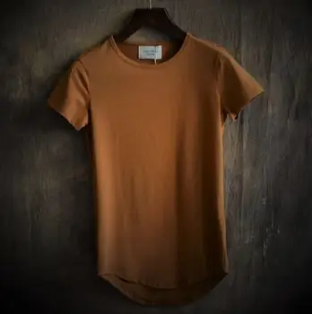 New sosire Solid de culoare moda pentru Bărbați cultiva neregulate tiv curbat guler rotund maneci scurte T-shirt de sex Masculin Arc jos Topuri