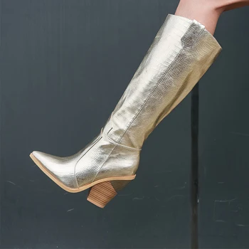 Femei pe Genunchi-cizme înalte plus dimensiune 22-28cm lung cizme femei, cizme de iarna Super toc Metalic de aur și de argint doamnelor cizme