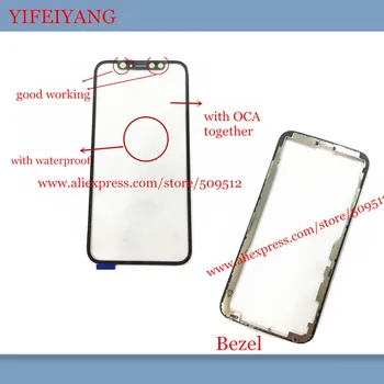 1Set Pentru iphone X Față de Sticlă Exterior cu OCA cu Mijlocul Rama Bezel +Autocolant lentilă Frontală de Sticlă ecran lcd de reparare parte