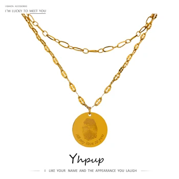 Yhpup Minimalist Rundă de Amprente Stratificat Colier Pandantiv 2021 Metalice din Oțel Inoxidabil Lanț de Aur Cravată Colier pentru Femei