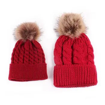 2020 Nou 2 BUC/set Mama Mama+Copil Tricot Pom Bobble Hat pentru Copii Fete Băieți Iarna Cald Pălării Beanie Accesorii