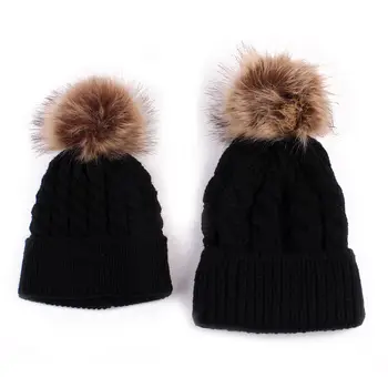 2020 Nou 2 BUC/set Mama Mama+Copil Tricot Pom Bobble Hat pentru Copii Fete Băieți Iarna Cald Pălării Beanie Accesorii