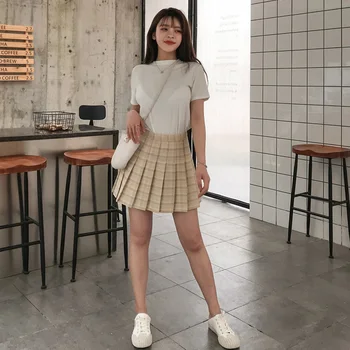 2020 Galben Carouri Fusta Plisata Fusta Verde de Înaltă Talie O-linie Școală de sex Feminin Scurt Mini-Fuste Femei coreeană Japoneză