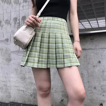 2020 Galben Carouri Fusta Plisata Fusta Verde de Înaltă Talie O-linie Școală de sex Feminin Scurt Mini-Fuste Femei coreeană Japoneză