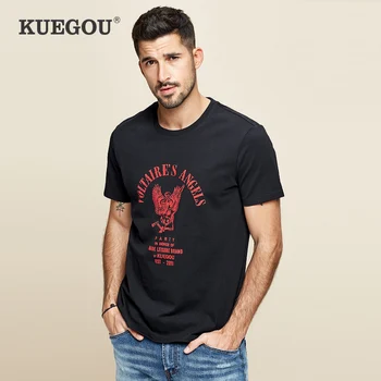 KUEGOU bumbac Barbati cu maneci scurte T-shirt de Vară schelet de înger de imprimare de moda tricou maneca Scurta barbati Topuri ZT-3350