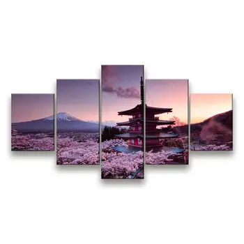 5 Buc/Lot Stil Japonez Panza Tablouri de Arta HD Tipărite Muntele Fuji Cires Imagini de Perete pentru Camera de zi Decor Acasă Cu Cadru