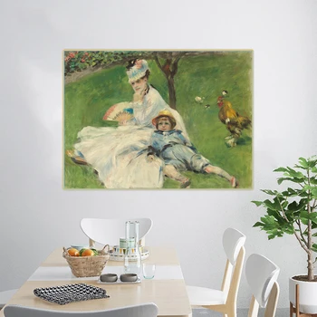 Citon Pierre Auguste Renoir《Madame Monet și Fiul Ei》Arta Panza Pictura in Ulei Imagine Poster de Perete Decor Acasă Decoratiuni Interioare