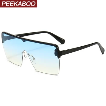 Peekaboo framlesss-o singură bucată de lentile de ochelari de soare pentru femei big uv400 pătrat ochelari de soare barbati jumătate cadru 2021 albastru galben de vânt