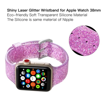 Sclipici Silicon Watchband pentru Apple Watch 38mm 42mm 40mm 44mm Clar Stralucitoare Bărbați Femei Bratara Curea Bandă pentru iWatch 1 2 3 4