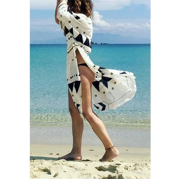 Vara Noi Femeile Boho Geometrice Bikini Cover Up Cardigan De Plaja Bluza Lady Sifon Beachwear Liber Șal Kimono Cover-Up Caftan