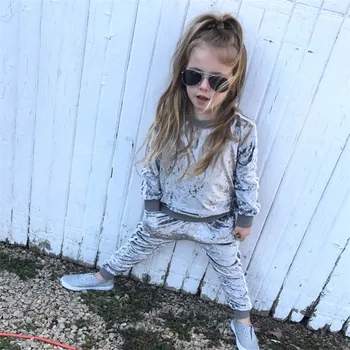 Copil Copii Copii Fete Baieti Trening Catifea Cu Maneca Lunga Topuri Tricou + Pantaloni Lungi Haine Copii Hip Pop Haine Stil