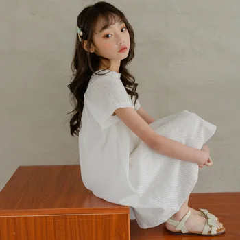 Fete Haine De Vară 2020 New Sosire Copii Fete Coreene Cu Dungi Gol Rochii Fete Adolescente Dulce Printesa Fairy Rochii, #8763