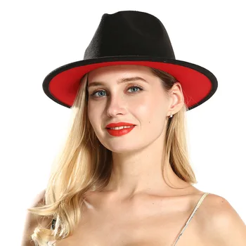 FS 60CM Pălărie Neagră Roșie Mozaic de Lână Simțit Femei Fedora Jazz Palarii Barbati Unisex Margine Largă Pălărie Panama Petrecere Trilby Iarna Cowboy Capac
