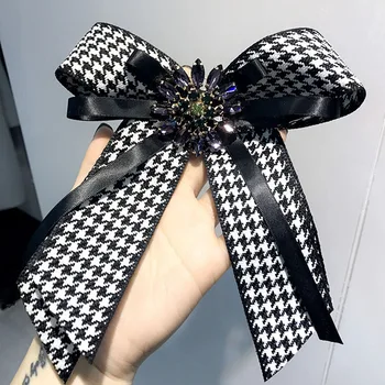 Coreeană Colegiul Houndstooth Încinge Floare Papion Broșe pentru Femei de Moda Stras Tricou Corsaj Bijuterii, Haine, Accesorii